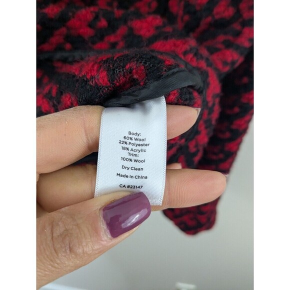Talbots Woman Chunky Knit Round Neck Wool Blend Blazer Red Black Snap Buttons X - Picture 7 of 7